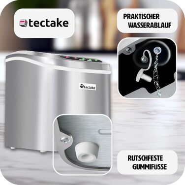 Машина для виробництва кубиків льоду tectake, 12-15 кг за 24 години, льодогенератор, 9 кубиків льоду за 5-13 хвилин, льодогенератор з резервуаром для води на 2,4 літра, льодогенератор, включаючи совок для льоду та відро для льоду, 2 розміри кубиків - сріб