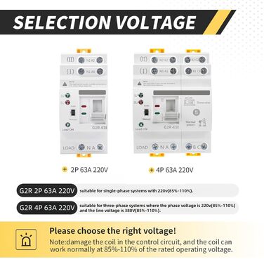 Автоматичний перемикач живлення з подвійним живленням 2P 63A 220V ATS Фотоелектричний перемикач 2 положення Аварійний перемикач живлення з подвійним живленням для побутових та промислових установок G2R-2P 63A 220V