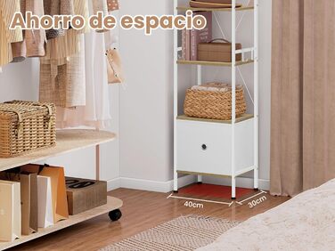 Ярусна окремостояча полиця WOLTU з шухлядою, металевий каркас, для вітальні, кабінету, домашнього офісу, спальні, сучасний колір, світлий дуб білий, RGB63whe 40x30x187 см світлий дуб білий, 5-