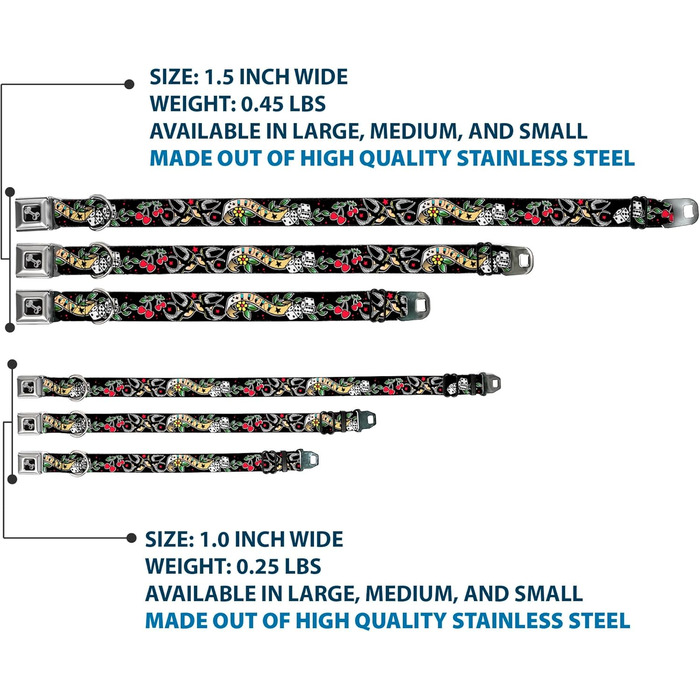 Нашийник Buckle-Down Lucky Black, багатокольоровий, ширина 2,5 см, для обхвату шиї 38-66 см, розмір L (DC-W31238-L)