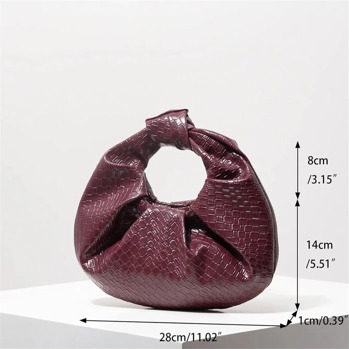 Ретро-сумочка з екошкіри з плетеним візерунком, декоративна напівмісячна сумка з вузлами, сумка Хмарка з плісе, елегантна вечірня сумка для подорожей та вечірок (Кава)