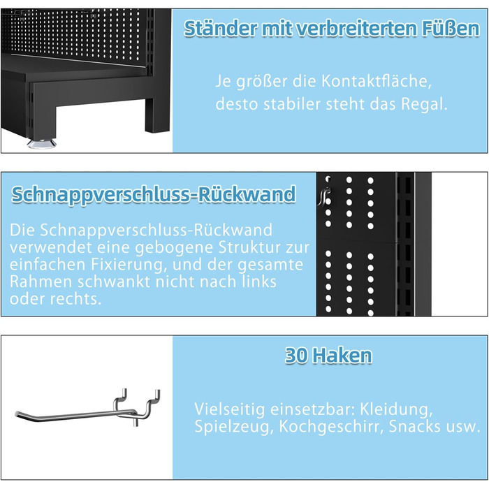 Набір металевих перфорованих дощок 30 гачків, розміри 215,9 x 91,4 x 33 см, вантажопідйомність до 150 кг Органайзер для інструментів Hooks Garage, контейнери для зберігання та панель для інструментів, ефективний чорний, 2 шт.