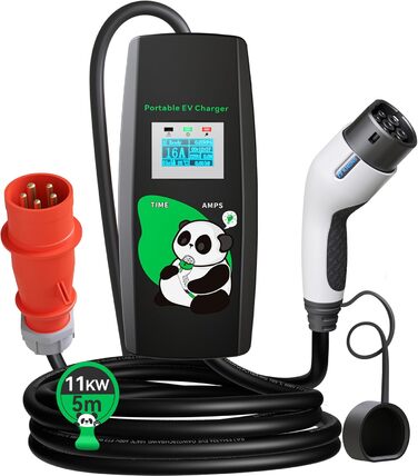 Зарядний кабель KHONS тип 2 з вилкою CEE 5 метрів 6-16А 3 фази 11кВт IP65 Мобільна зарядна станція для настінних коробок за станда