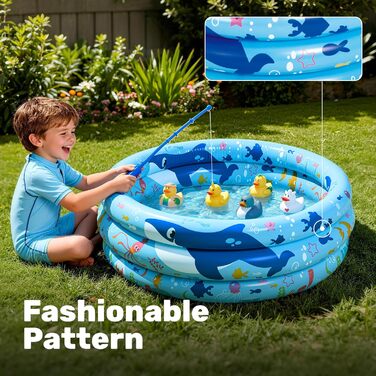 Надувний басейн SLOOSH 86 x 25 см, Дитячий басейн, 3 кільця, Надувна ванна, Надувний дитячий басейн, Басейн (Синій)