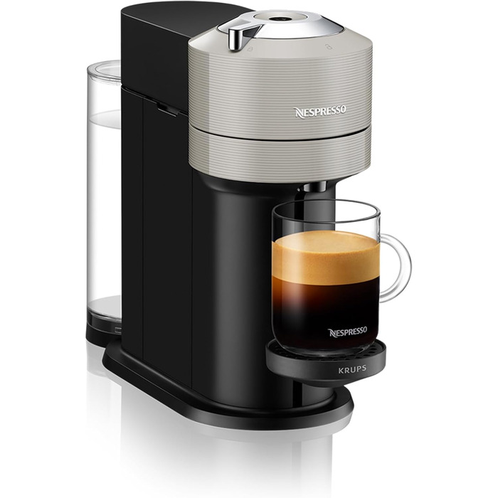 Машина Krups XN910B Nespresso Vertuo Next Кавова капсульна машина Кавоварка Nespresso Резервуар для води 1,1 л 6 розмірів чашок Функція вимкнення живлення 54 переробленого пластику Світло-сірий без піноутворювача молока