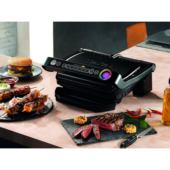 Контактний гриль Tefal OptiGrill для закусок та випічки GC7148 2 000 Вт Автоматична індикація готовності 6 попередньо встановлених програм в т.ч. насадка для перекусів для піци, лазаньї чорний