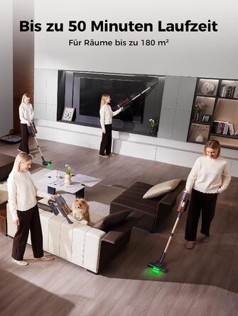 Акумуляторний бездротовий пилосос Proscenic 50кПа, 500Вт, до 50 хв роботи, легкий, з сенсорним екраном, зеленим підсвічуванням та системою проти заплутування волосся, для килимів, твердих підлог, авто та шерсті тварин, колір Gold