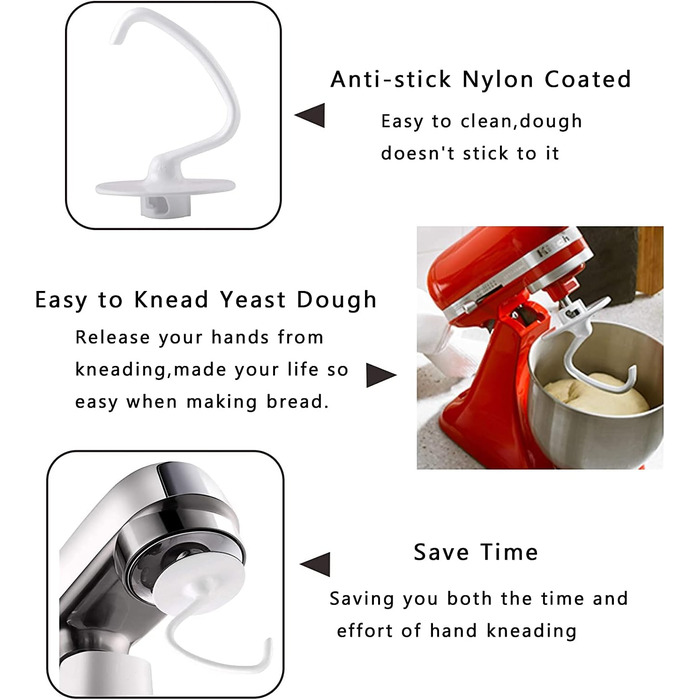 Заміна гачка для тіста для кухонного посібника K45 K45SS KSM90 4.5 QT Гачок для змішування на похилій основі, 45DH