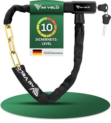 Ланцюговий замок для велосипеда MIVELO із загартованої сталі - довжина 85 см I Велосипедний замок - Ланцюгові замки високої безпеки I Квадратний ланцюг 8 мм - Блокування колеса велосипеда, електровелосипеда та електросамоката (з ключем) 85 см З ключем