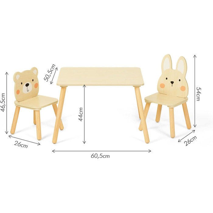 Дитячий стіл OOOK з 2 стільцями, Дерев&39яний дитячий стіл та комплект стільців, Дитячий комплект сидінь з 2 стільцями у формі тварин, Комплект сидінь для дітей від 3 років для дитячих кімнат та дитячих садків