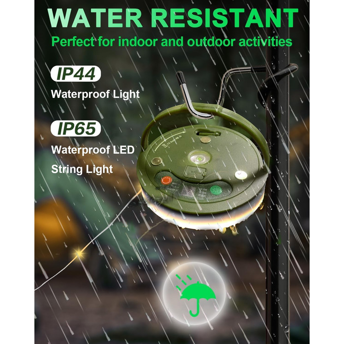 Кемпінгові гірлянди, висувні, портативні акумуляторні світлодіодні гірлянди 3-в-1 з 8 режимами освітлення, водонепроникний кемпінговий ліхтарик для кемпінгу, подвір&39я та походів, USB 1800 мАг, теплий білий RGB, 10 м