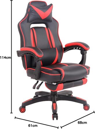 Ігрове офісне крісло CLP з підігрівом та оббивкою зі штучної шкіри Ігрове крісло з підставкою для ніг Регульована висота Комп&39ютерне крісло з підлокітниками, колір чорний/червоний