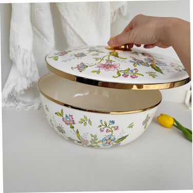 Емальована миска для супу Alipis з кришкою, велика кухонна миска для змішування 29 см, багатоцільова емальована миска для зберігання та приготування їжі