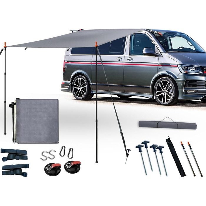 Сонячний тент з кедерною рейкою, автомобільний тент, кемпінг VW T5, сонячний тент з кедерною рейкою, автомобільний тент, з кедерною рейкою (4-6 мм), T4, T6, водонепроникний, тенти, захист від ультрафіолету, в комплекті стійки для намету, присоска, 252 x 2