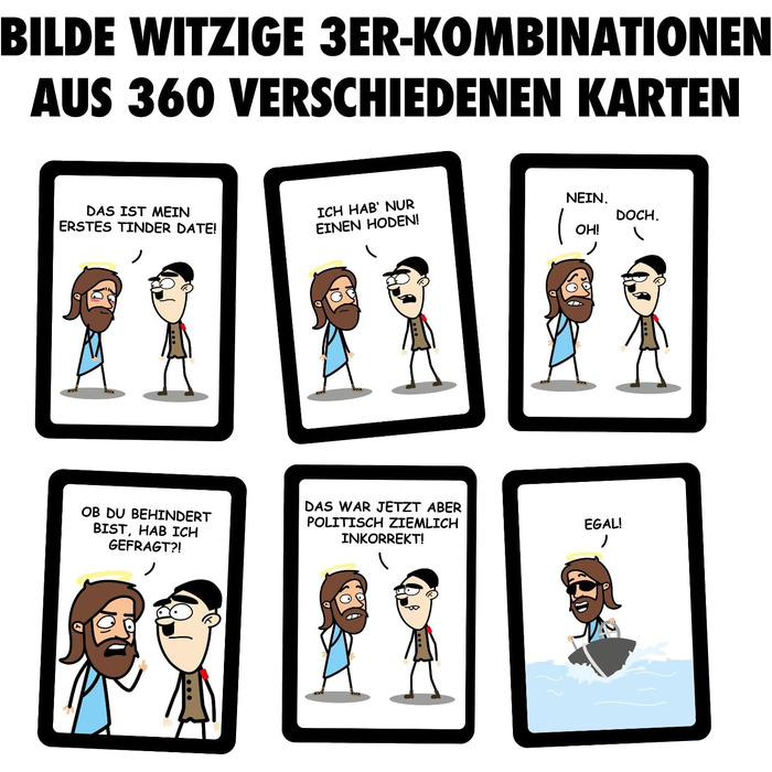 Хто сміється, той програє Похмура карткова гра за межею добра і зла для любителів чорного гумору, сарказму, порушення табу та іронії. Ісус зустрічається з Гітлером