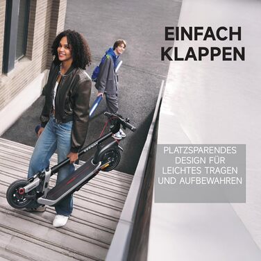 Електросамокат з допуском до експлуатації в Німеччині, запас ходу 55 км в еко-режимі, запас ходу 47 км в спортивному режимі, передня та задня підвіски, двигун потужністю 800 Вт, складається, 17,9 кг, 10-дюймові шини, IPX5, 3 Pro D