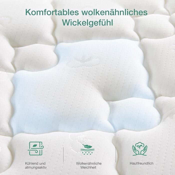 Матрац Novilla Pocket Spring H3 140x200 7-зонний матрац з комфортною піною ko-Tex CertiPUR US Spring Mattress 20 см середньої жорсткості White-20 см 140 x 200 см