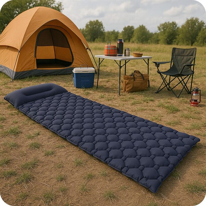 Надувний матрац для кемпінгу з подушкою 190x60 см, надлегкий килимок для сну, товщина 5 см, вантажопідйомність 100 кг, надувний матрац для кемпінгу, трекінгу, активного відпочинку, пляжу, складається з сумкою
