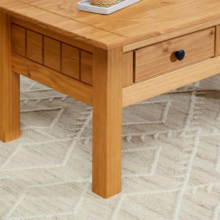 Журнальний столик IDIMEX Cancun з двома шухлядами стіл для вітальні, масив сосни, морений/вощений