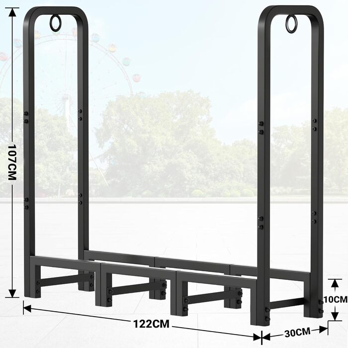 Дров&39яна полиця Amagabeli XXL, сталева дров&39яна полиця 122 см, міцна та стабільна, полиця для зовнішнього використання в саду та на терасі, чорна, регульована довжина 1,2 м