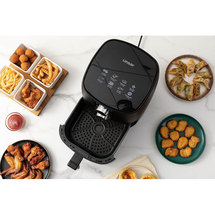 Аерофритюрниця 4 л - Фритюрниця з таймером і функцією збереження тепла - Вибір температури - Більш енергозберігаючий і швидший, ніж духові шафи - 1400 Вт (чорний)