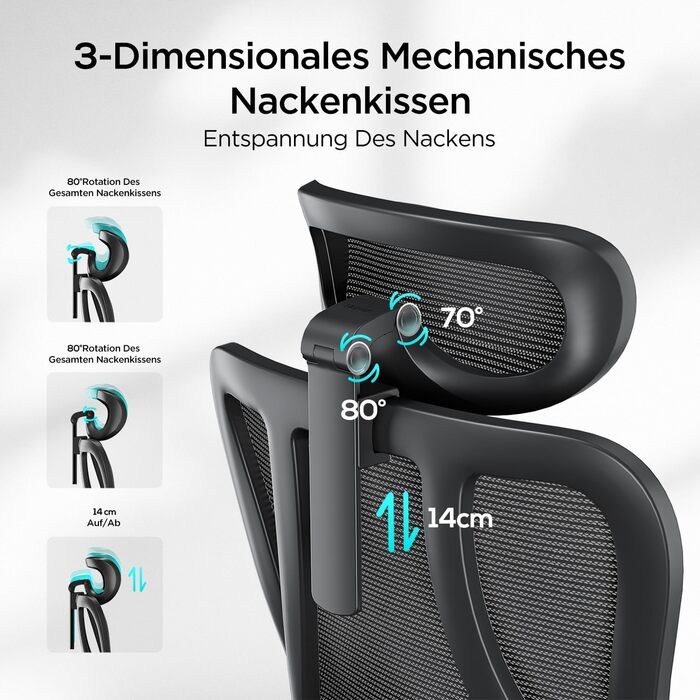 Ергономічне офісне крісло Hbada P3 Pro, стілець для роботи з регульованим підголівником, поперекова підтримка, великий кут нахилу, еластична сітчаста спинка, чорний колір (без підставки для ніг)