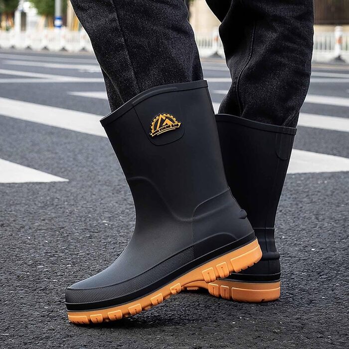 Чоловічі універсальні гумові чоботи до середини литки, широкі чоботи до литки для чоловіків, нековзні, легкі, водонепроникні гумові чоботи на платформі без ковзання, однотонне гумове взуття, розмір ЄС 44, жовті