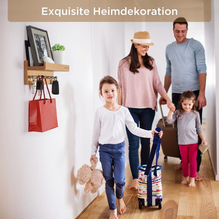 Дошка для ключів HAUSIST дерев'яна з полицею, скринька для ключів дерев'яна, ключниця з гачком з нержавіючої сталі, настінна полиц