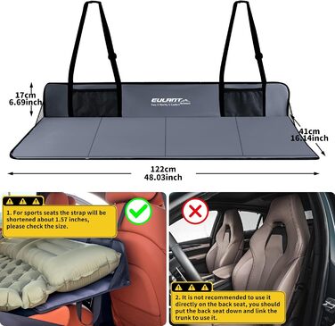 Міст для заднього сидіння автомобіля EULANT, підтримує надувний матрац для кемпінгу в автомобілі та подовжує заднє сидіння, щоб надати собакам більше місця, для більшості автомобілів, позашляховиків, мінівенів, сірий