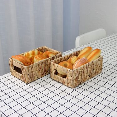 Плетені кошики-органайзери YAHUAN з водяного гіацинта, прямокутні кошики з верби з інтегрованими ручками, невеликі кошики для зберігання на полицях, кухня, косметика, туалетний папір (водяний гіацинт, 2 шт.)