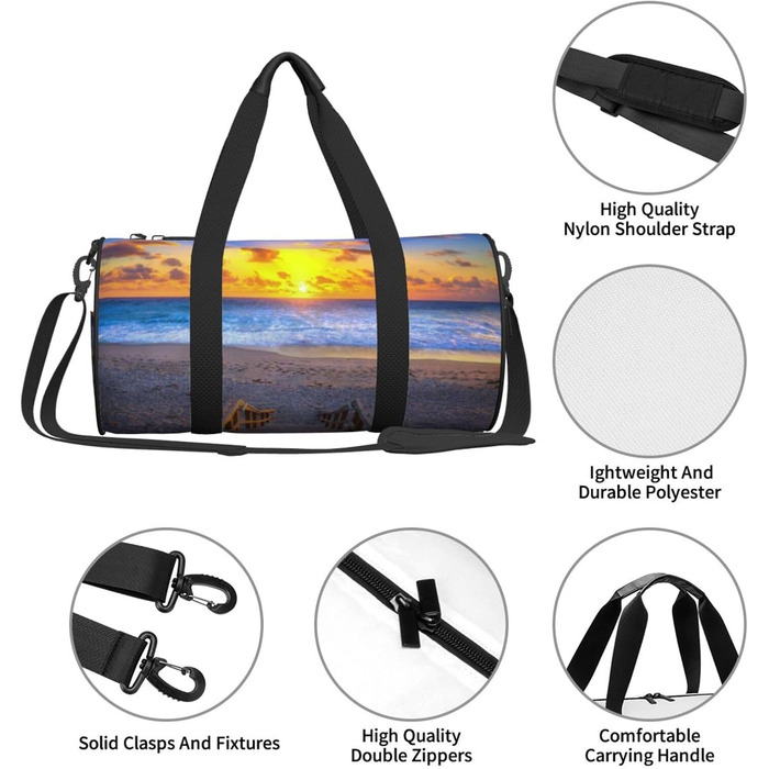 Спортивна сумка для подорожей, пляжна сумка з принтом Захід сонця, сумка на нічліг, чорна, універсальний розмір
