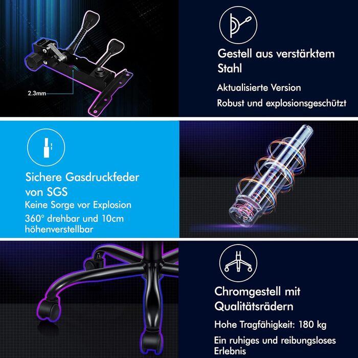 Ігрове масажне крісло ALFORDSON, нахил 150, ергономічне крісло для керівника, шкіра синтетична з підставкою для ніг, регулювання висоти, спортивне крісло, вантажопідйомність 180 кг, білий Vogler - серія White Vogler