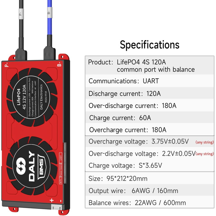 Батарея Захист Плата Система керування Батареєю з вирівнювальними кабелями та бездротовим модулем Bluetooth для літій-залізофосфату, 4 4S 12V 120A Bluetooth Smart PCB