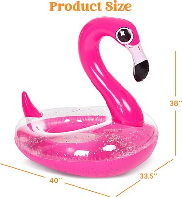 Надувний поплавок для басейну JOYIN Flamingo з блискітками, трубочки для плавання, веселі пляжні поплавки, іграшки для басейну, прикраси для дитячої літньої вечірки (95 x 82 x 94 см)
