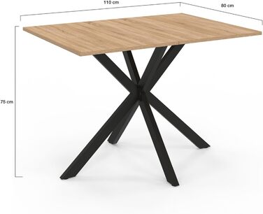 Прямокутний обідній стіл для 4-6 осіб на ніжках-павуках, дерево та чорний колір, 110 см