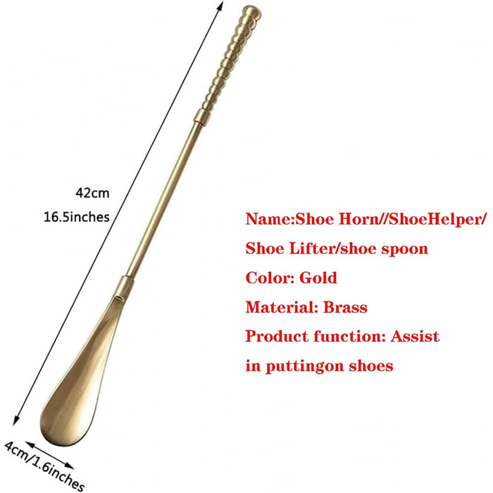 Латунний ріжок SPXTOM, легкий, дуже довгий, зручний ріжок для взуття, 41,9 см, для літніх людей, чоловіків, жінок, дітей або дорослих