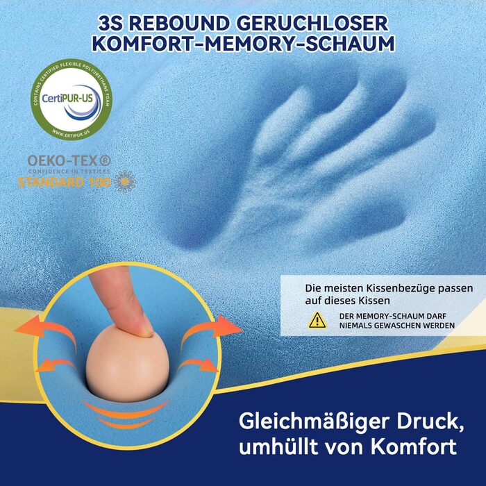 Ортопедична подушка ABLEGRID з піни з ефектом пам&39яті, ергономічна подушка для підтримки шиї з охолодженням для сну на боці, спині та животі, сіра