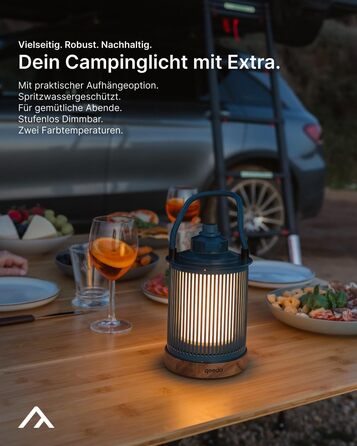 Світлодіодний кемпінговий світильник qeedo Lucia, акумуляторний (USB, батарейка типу АА або акумуляторна батарея), плавне затемнення, настільний світильник для кемпінгу на відкритому повітрі, темно-синій