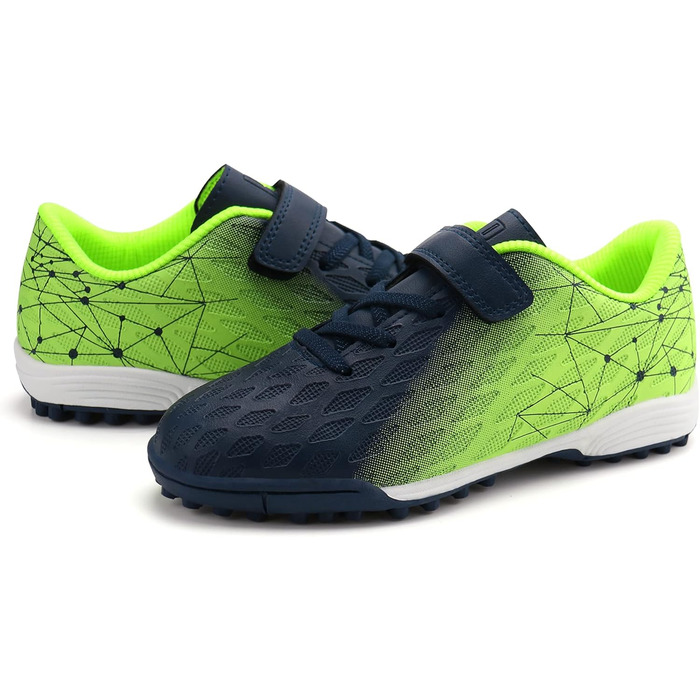 Взуття для критого футболу JABASIC для дітей, хлопчиків та дівчаток, штучний газон, розмір 32 EU, темно-синій та лимонно-зелений