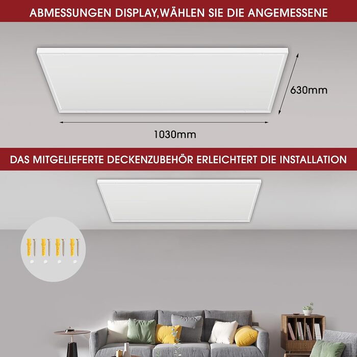 Інфрачервоний стельовий обігрівач з термостатом, 660 Вт, інфрачервоний стельовий обігрівач із захистом від перегріву, нагрівальна панель, енергозберігаючий електричний обігрівач - 1030 x 630 мм, 660 Вт стельове кріплення термостат