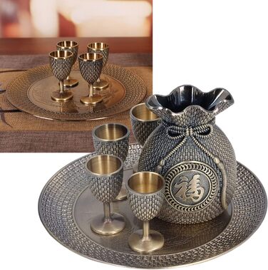 Набір келихів для вина у турецькому стилі, вінтажні склянки та глечик зі сплаву цинку з рельєфним декором для весільного декору, чаювання та домашнього використання