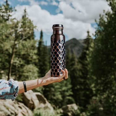 Аюрведична мідна пляшка для води, герметична, повністю натуральна мідна посудина, 900 мл/30 унцій, дизайн 900 мл 10