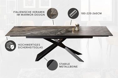 Розкладний обідній стіл invicta INTERIOR Euphoria 180-220-260 см, сіро-коричневий, керамічний, зроблено в Італії, оливково-сірий, чорний