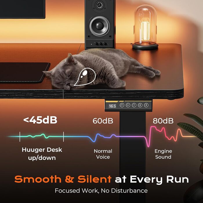 Електричний стоячий стіл Huuger, стоячий стіл, глибина 70,1 см, регульована висота від 71,9 см до 118,1 см, комп&39ютерний стіл з 2 гачками, затискачами для кабелів, 3 попередньо встановлені висоти, офісний стіл