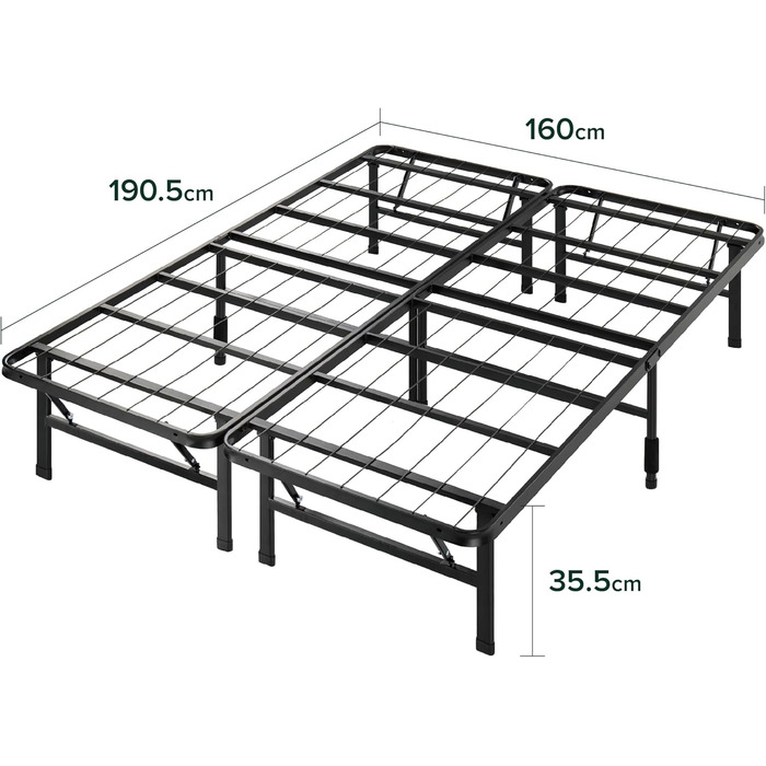 Розкладне ліжко Zinus SmartBase 160 x 190 см Висота 35 см Ідеально підходить як гостьове ліжко з місцем для зберігання речей під ліжком Металеве ліжко Чорне 160 x 190 см Чорний