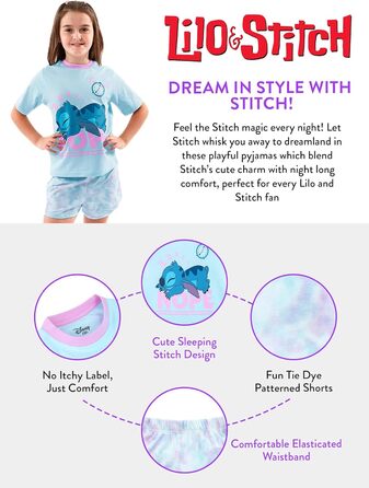 Піжами Disney Stitch Піжами Ліло та Стіч для дівчаток Піжами з короткими рукавами та принтом тай-дай для дівчаток, розмір 134
