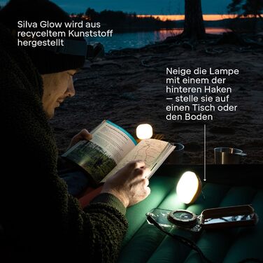 Акумуляторний світлодіодний ліхтар для кемпінгу Silva Glow - Акумуляторні кемпінгові та вуличні лампи та ліхтарі з USB-C - 350 люменів та 4 рівні яскравості - Біле та тепле кемпінгове світло - Час горіння 156 годин - Водонепроникний вуличний ліхтар жовтог
