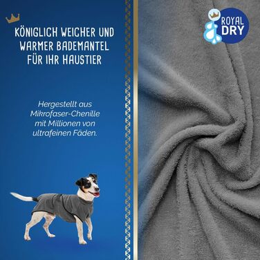 Халат для собак розміру S - Довжина по спинці 37-45 см - Рушник для собак - Мікрофібра - Халат для собак маленьких собак - Швидковисихаючого кольору з застібкою на липучці - Сірий