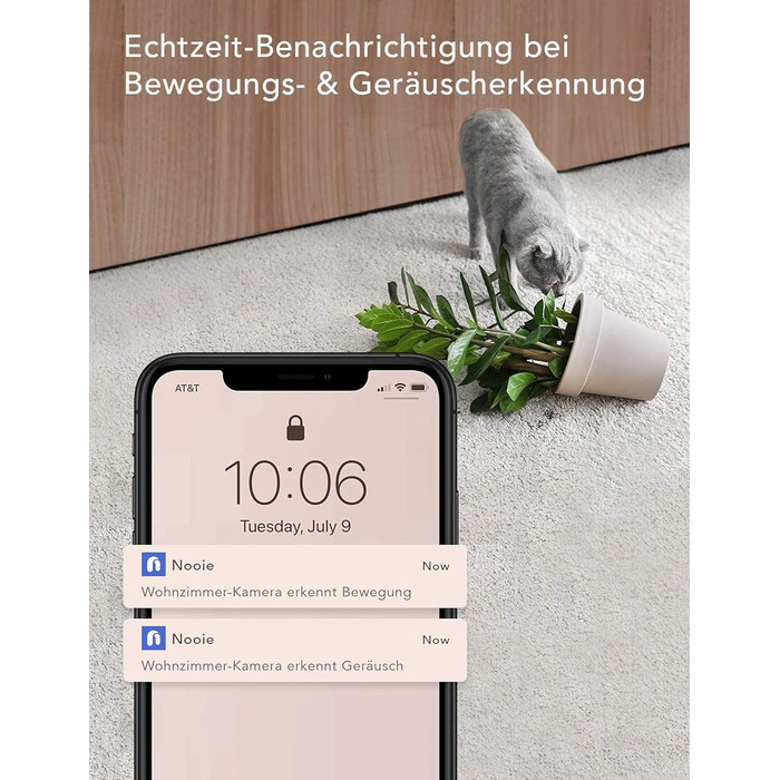 З камерою, Babyphone з камерою та мобільним додатком, 1080P HD Night Vision, AI Tracking, Intercom Function, Compatible with Alexa