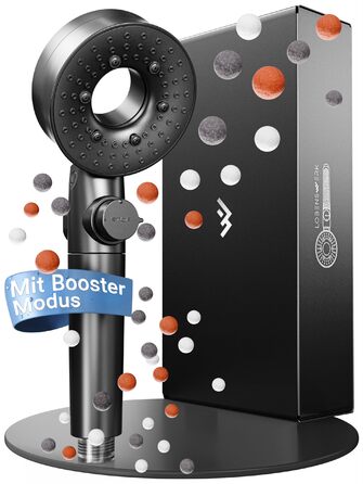 Душова лійка з фільтром 3 режими - включно з режимом підвищення тиску Економна душова лійка з мінеральними перлинами Ручна душова лійка, душова головка, душова насадка в чорному кольорі, включно з інструментом, запасними перлинами та матовою чорною панелл